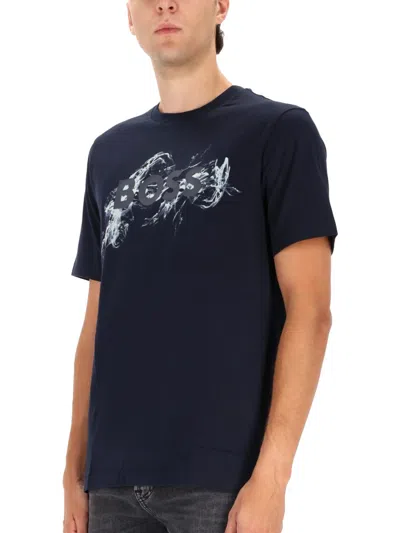 Hugo Boss Thompson Embossed Logo Graphic T-shirt In Blue