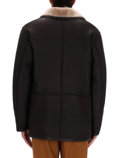 Hugo Boss Double-breasted Shearling Jacket Pockets In Black
