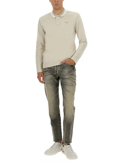 Hugo Boss Beige Solid Shirt Collar Polo In Neutral