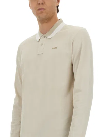 Hugo Boss Beige Solid Shirt Collar Polo In Neutral