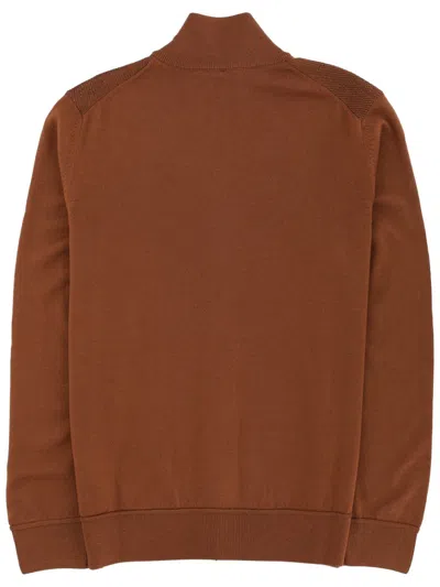 Hugo Boss Textured Zip-up Cardigan In Brown