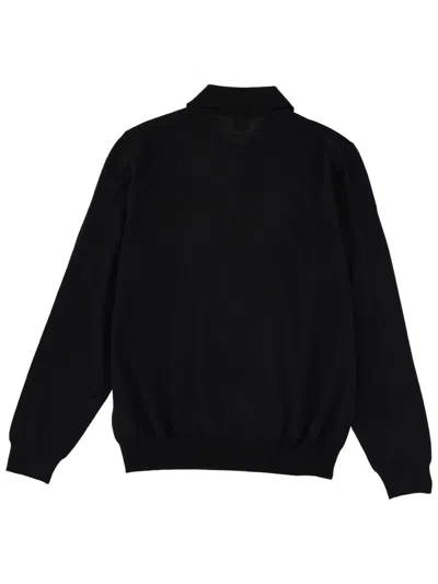 Hugo Boss Polo Collar Knit Sweater With Ribbed Cuffs In Black