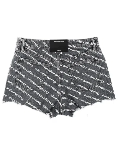 Alexander Wang Omens Grey Aged White Logo-print Bite Denim Shorts In Black