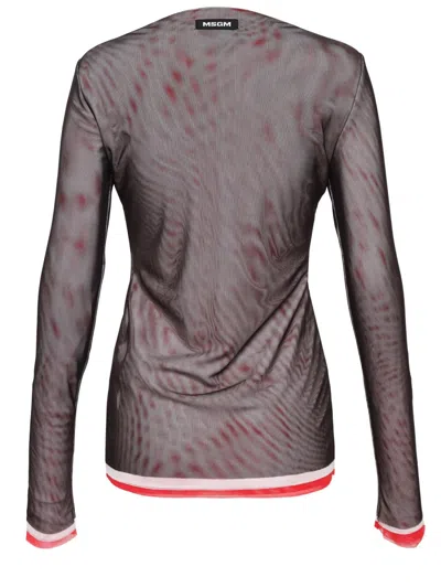 Msgm Crew Neck Blouse With Side Slit In Tech Fabric Woman In Multi