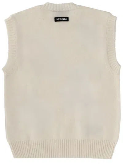 Msgm "argyle Multicolor" Pattern Vest In White