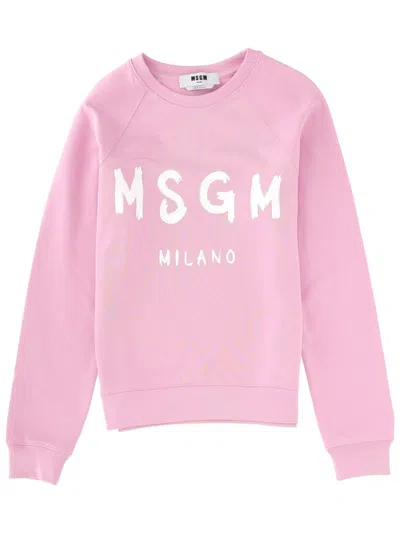 Msgm Logo-print Crew-neck Sweatshirt In Pink
