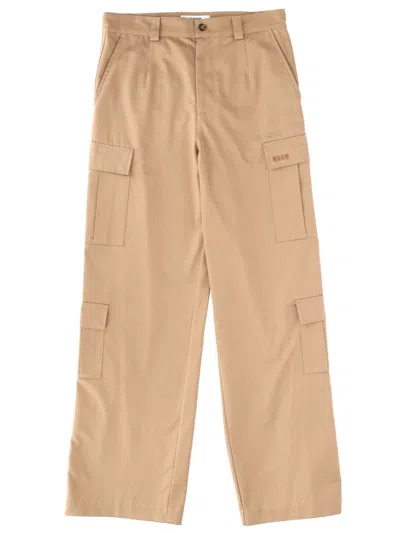 Msgm Oversized Cargo Trousers Featuring Pockets In Neutral