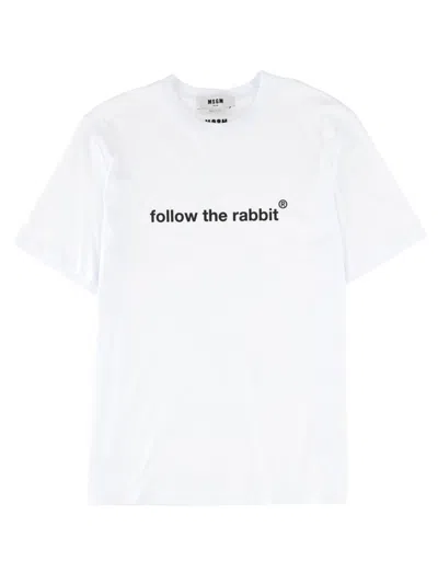 Msgm White Graphic Crew Neck T-shirt In White