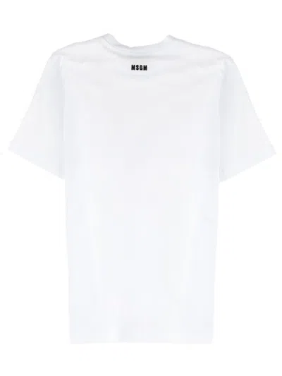 Msgm White Graphic Crew Neck T-shirt In White