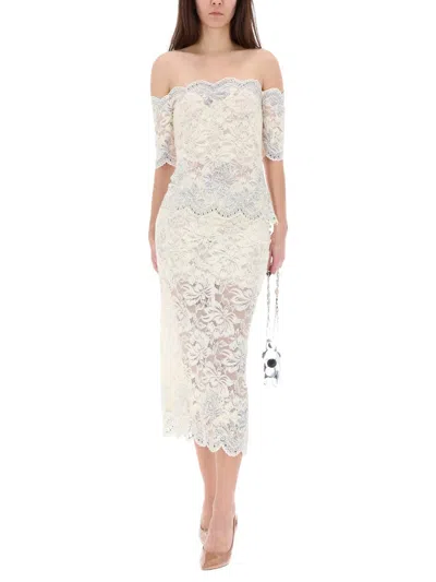 Rabanne Off-white Stretch Lace Short Sleeve Top In White