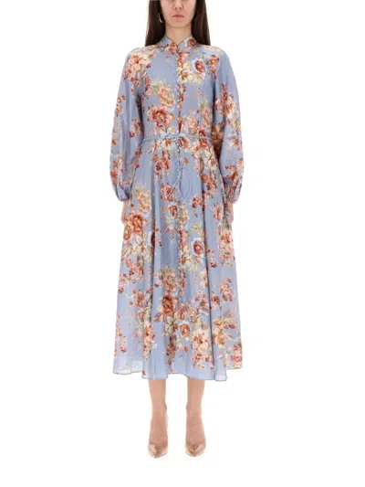 Zimmermann Womens Chambray Floral Billow Long-sleeve Linen Maxi Dress Xxs In Blue