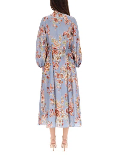 Zimmermann Womens Chambray Floral Billow Long-sleeve Linen Maxi Dress Xxs In Blue