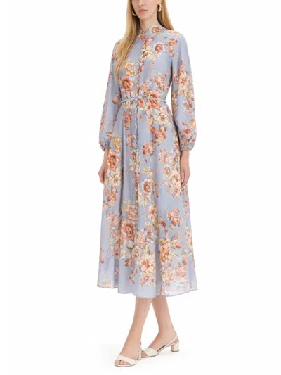 Zimmermann Womens Chambray Floral Billow Long-sleeve Linen Maxi Dress Xxs In Blue