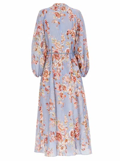 Zimmermann Womens Chambray Floral Billow Long-sleeve Linen Maxi Dress Xxs In Blue