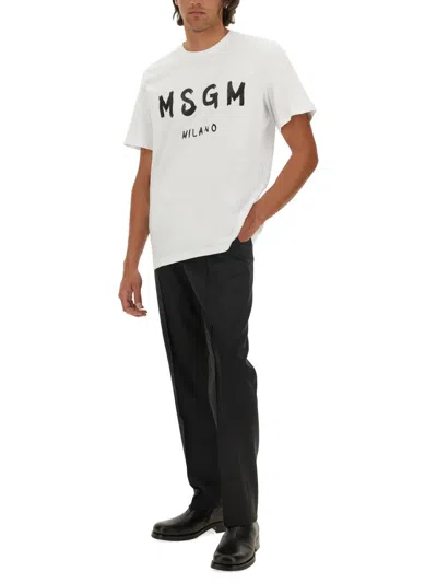 Msgm Cotton T-shirt With Front Printed Logo In White