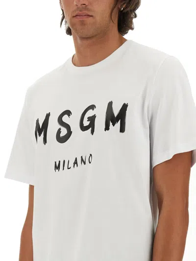 Msgm Cotton T-shirt With Front Printed Logo In White