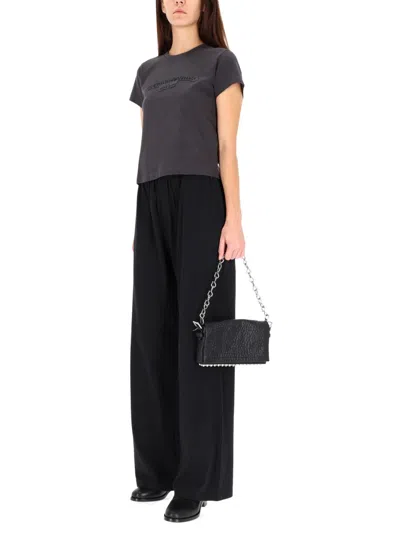 Alexander Wang Fitted Cropped T-shirt With Subtle Logo In Black