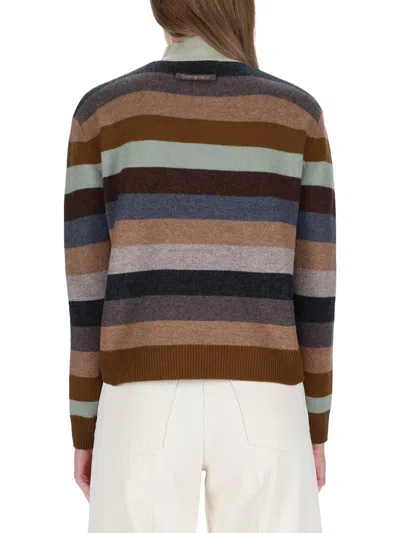 Tory Burch Striped High Neck Sweater With Ribbed Details In Multi