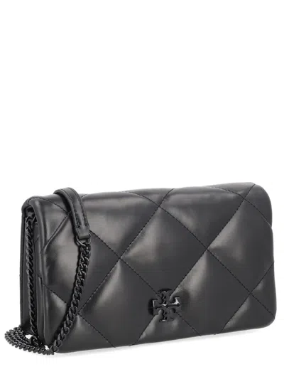 Tory Burch Kira Diamond Quilt Powder Coated Chain Wallet In Black