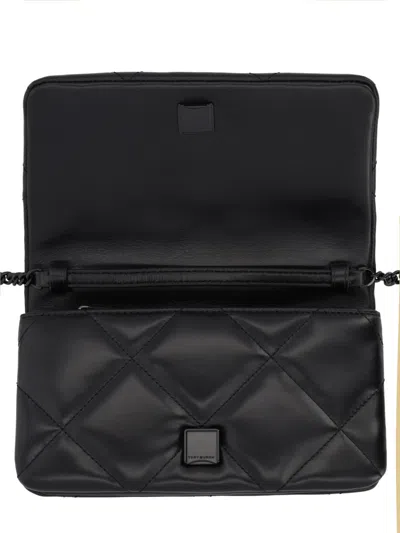 Tory Burch Kira Diamond Quilt Powder Coated Chain Wallet In Black
