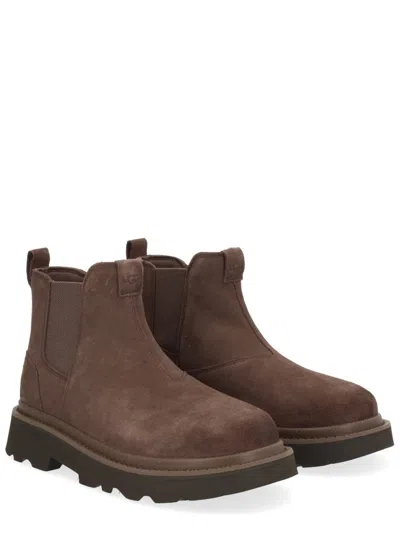 Ugg Chunky Sole Round Toe Boots With Pull Tab In Brown