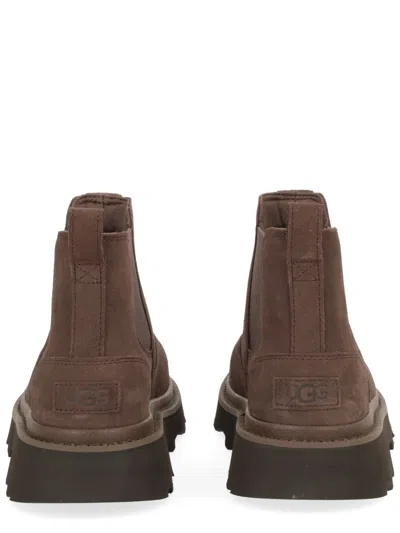 Ugg Chunky Sole Round Toe Boots With Pull Tab In Brown