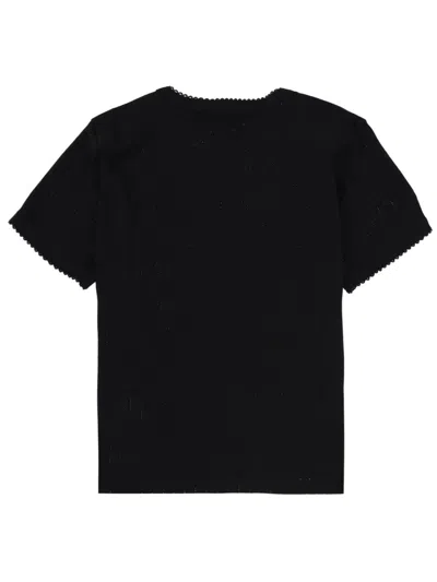 Rotate Birger Christensen Pointelle T-shirt In Black