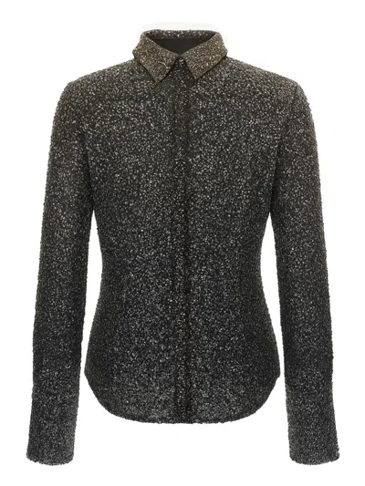 Rotate Birger Christensen Fitted Gradient Sequin Classic Collar Polyester Blouse In Black