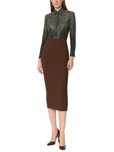 Rotate Birger Christensen Fitted Gradient Sequin Classic Collar Polyester Blouse In Black
