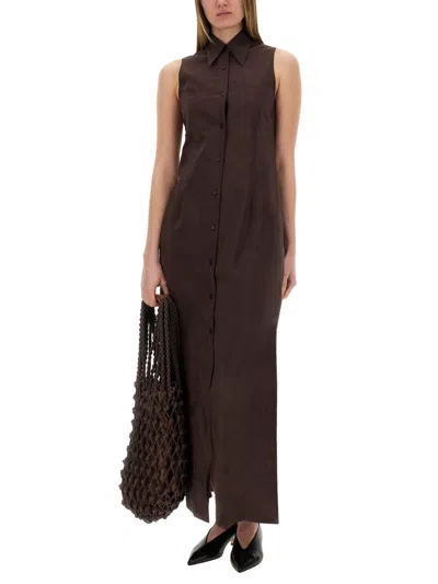 Alysi Silk Canvas Chemisier Dress In Brown
