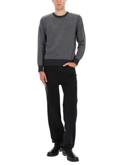 Belstaff Crew Neck Long Sleeve Sweater With Ribbed Cuffs In Gray