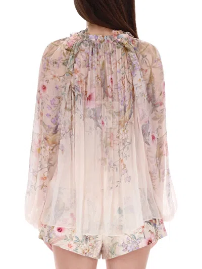 Zimmermann 'rebellion' Multicolor Blouse With Bow Detail On The Front And All-over Floral Motif In Viscose Woma