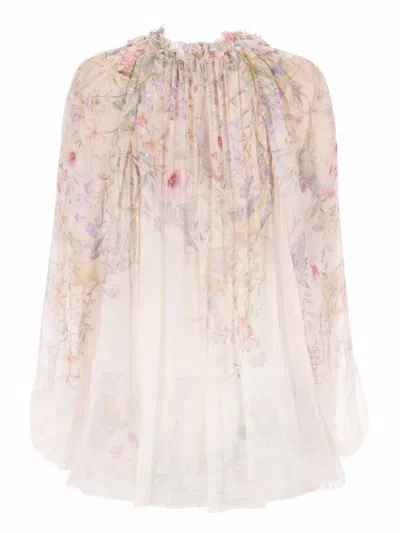 Zimmermann 'rebellion' Multicolor Blouse With Bow Detail On The Front And All-over Floral Motif In Viscose Woma