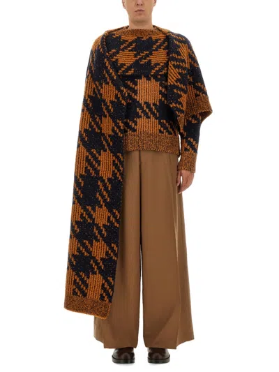 Dries Van Noten Oversized Houndstooth Wool Scarf With Draped Detail In Multi