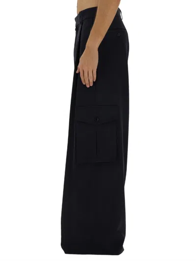 Dries Van Noten Wide Navy Blue Wool Trousers Men In Black