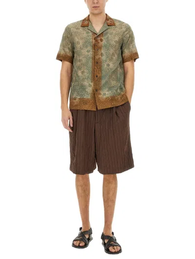 Dries Van Noten Cotton Boxy Fit Shirt With Print And Embroidery In Green