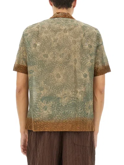Dries Van Noten Cotton Boxy Fit Shirt With Print And Embroidery In Green