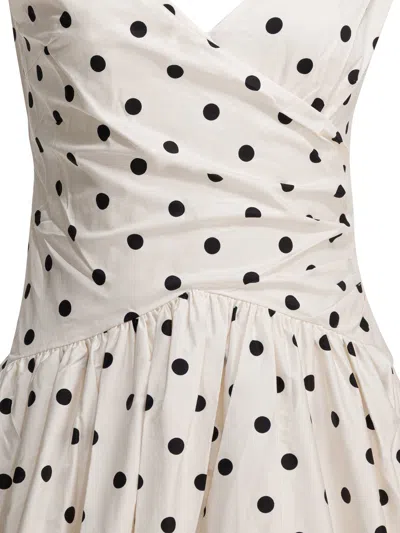 Self-portrait White Dress With All-over Polka Dot And Flared Skirt In Cotton Woman In Orange