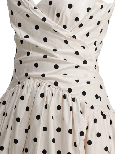 Self-portrait White Dress With All-over Polka Dot And Flared Skirt In Cotton Woman In Orange