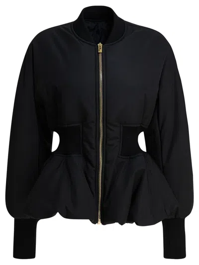 Alaïa Alaia Black Peplum Bomber Jacket In Wool Blend Women In Blue