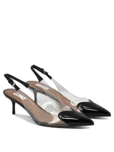 Alaïa Le Coeur Black Patent Leather High Slingback In Animal Print