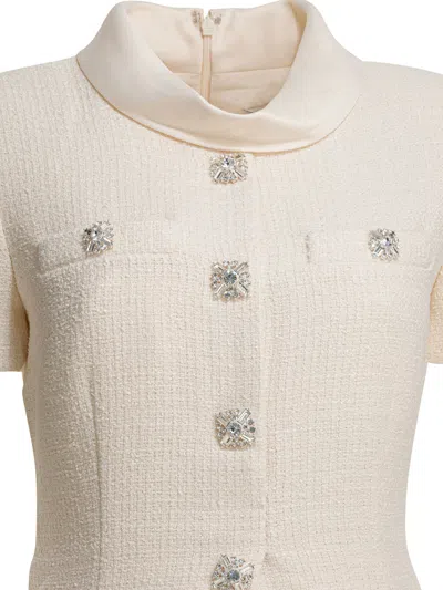 Self-portrait Self Portrait Boucle Midi Dress With Pleated Skirt In Neutral