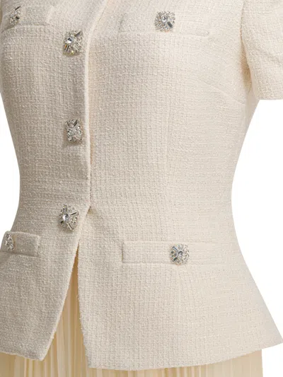 Self-portrait Self Portrait Boucle Midi Dress With Pleated Skirt In Neutral