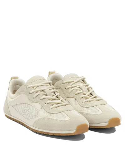 Tory Burch Cream Calf Leather Bos Taurus Low Top Sneakers In White