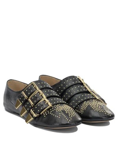 Chloé Susanna Buckle-details Studded Flat Pumps In Black