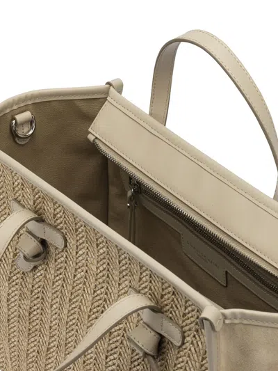 Gianni Chiarini Marcella Herringbone-straw Tote Bag In Neutral