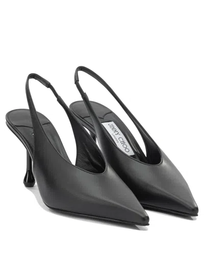 Jimmy Choo High Heel Slingback Pumps Pointed Toe Leather In Black