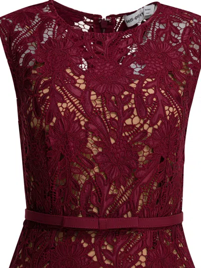 Self-portrait Fitted Guipure Lace Midi Dress With Removable Belt In Red