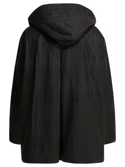 Barbour Dark Brown Jacket With All-over Stripe Motif And Logo Patch On The Front In Waxed Cotton Woman