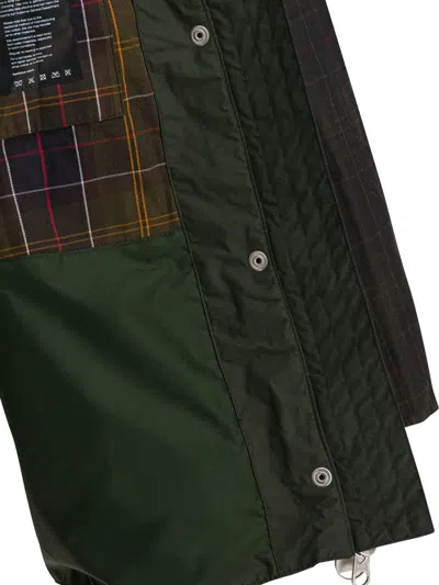 Barbour Dark Brown Jacket With All-over Stripe Motif And Logo Patch On The Front In Waxed Cotton Woman